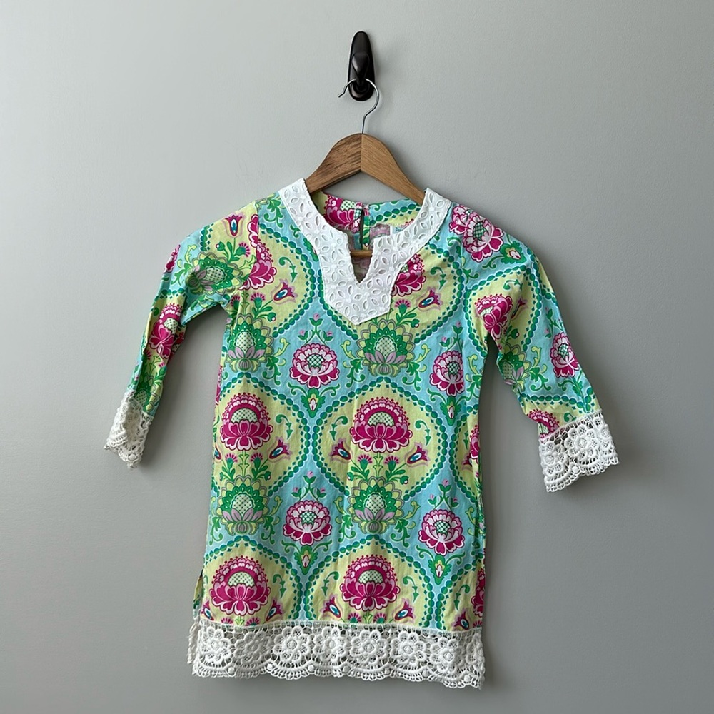 Girls Peaches ‘n Cream Floral Lace Trimmed Tunic Top 6x